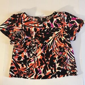 Worthington Black, Orange & Pink Floral Short Sleeve Top